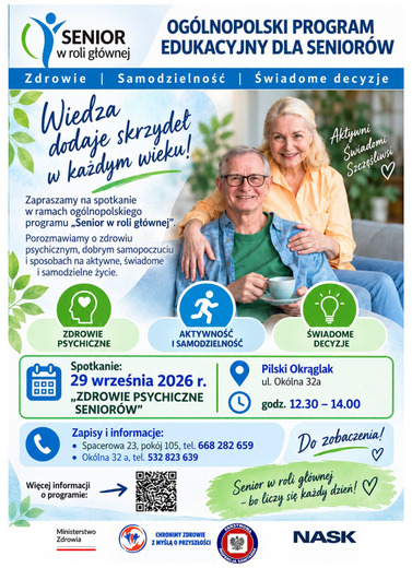Zdrowie psychiczne senior&oacute;w|Spotkanie w ramach projektu "Senior w roli gł&oacute;wnej"