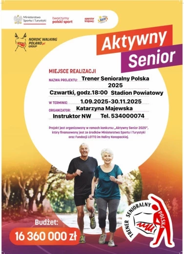 Trener Senioralny Polska 2025|Bezpłane zajęcia Nordic Walking dla osób +55