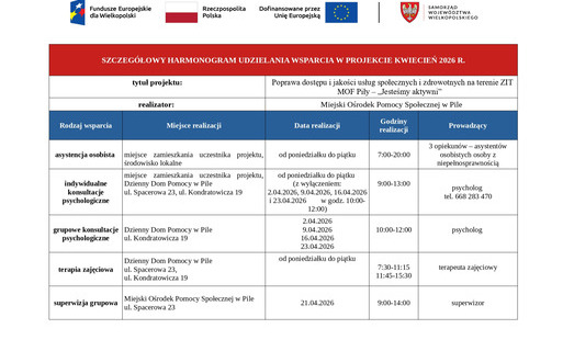 Zdjęcie do Harmongram wsparcia w ramach projektu ZIT MOF Piły &bdquo;Jesteśmy aktywni&rdquo; /AKTUALIZACJA/